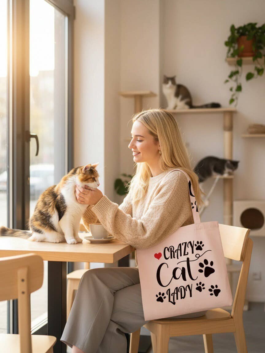 JCFB0295 L. Pink "Crazy Cat Lady" Tote Bag