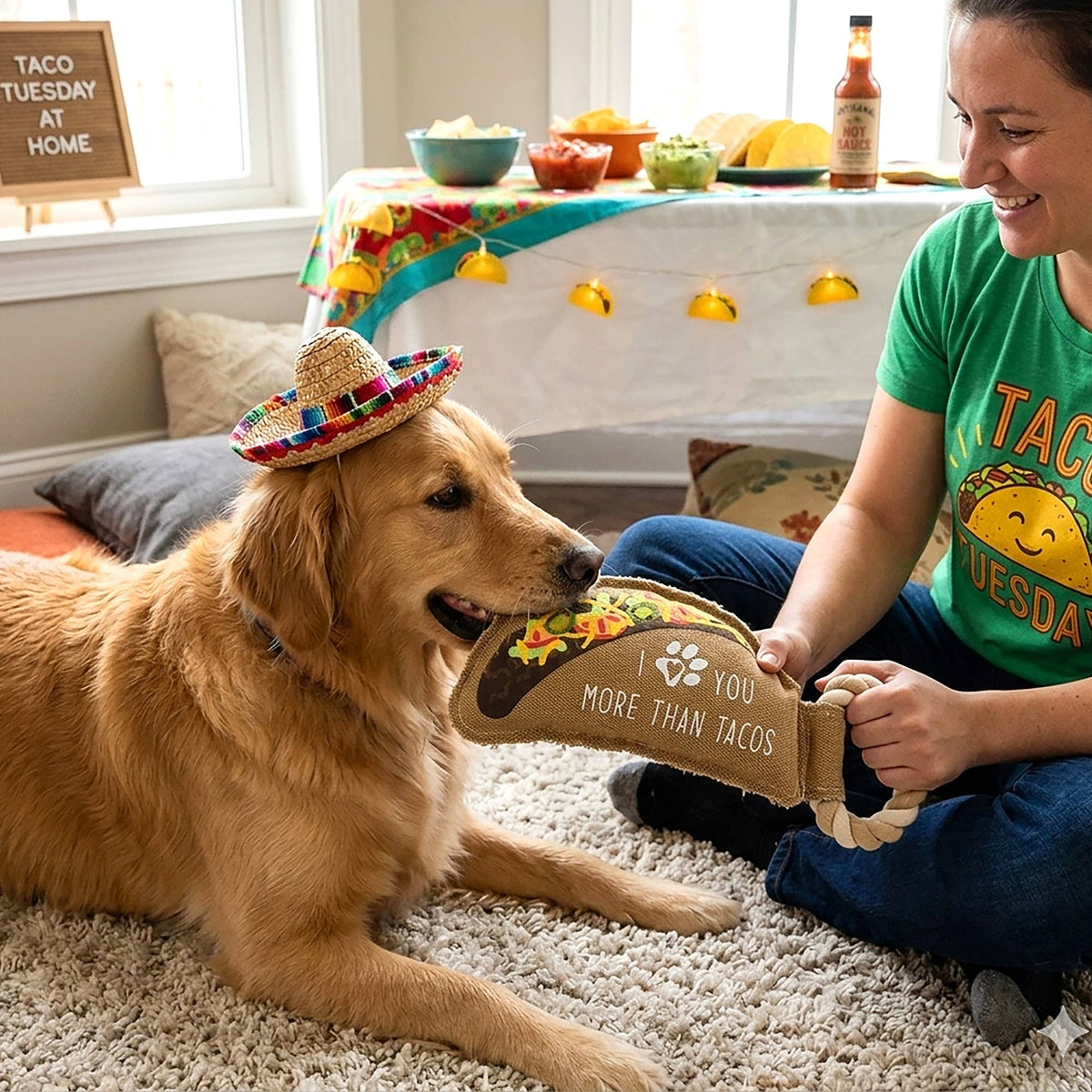 Tacos - 10.75" Canvas Dog Toy on Rope