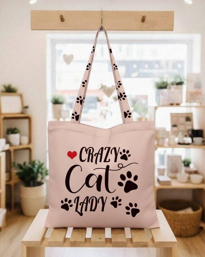 JCFB0295 L. Pink "Crazy Cat Lady" Tote Bag