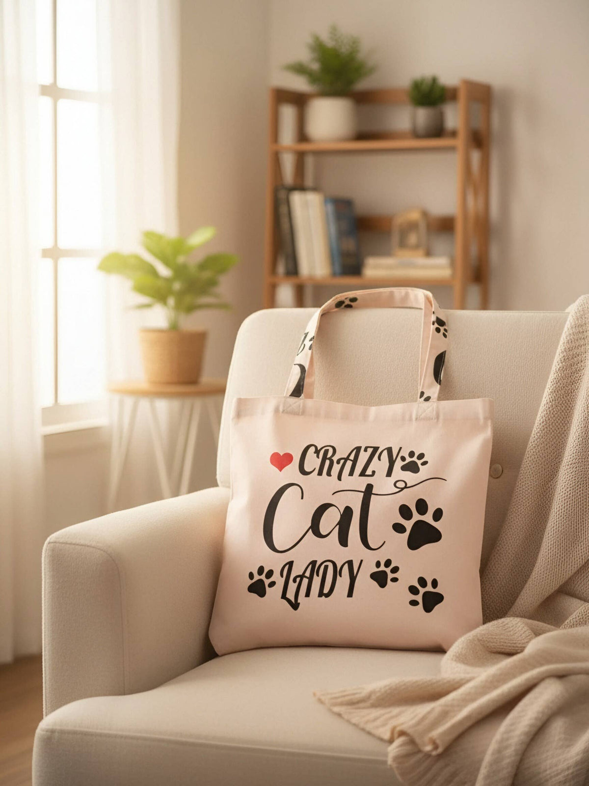 JCFB0295 L. Pink "Crazy Cat Lady" Tote Bag