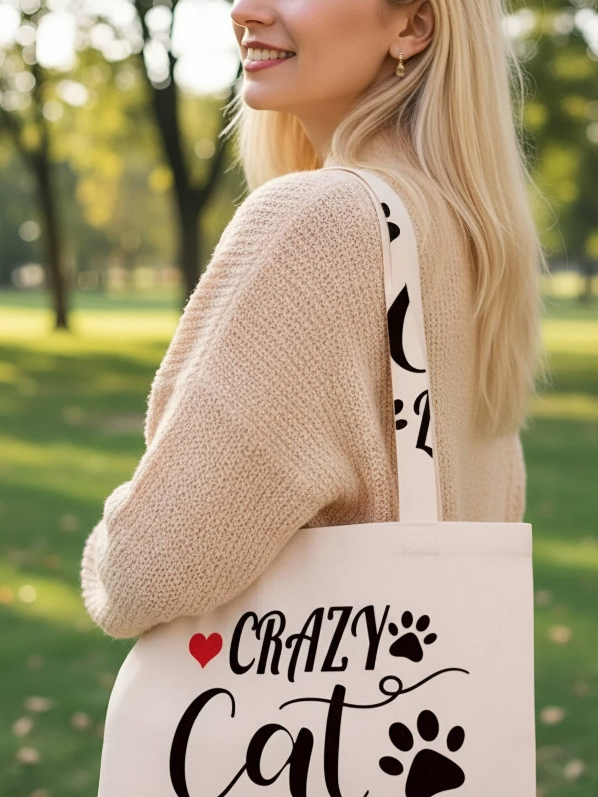 JCFB0295 L. Pink "Crazy Cat Lady" Tote Bag